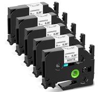 TZe-221 9mm 0.35 Laminated White Tz Tape Compatible for Brother P-Touch Tze-221 Laminated Label Maker Tape for Brother PT-D210 PT-D220 PT-D200 PT-H110 PT-D400 PT-D610BT, Black on White, 5 Pack