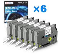 TZe-231 Label Maker Tape, 12mm 0.47 Black on White Laminated, Compatible Brother Labeling Tape Cassette Replacement for PT-H110 PT-E110 PT-D210 H100R H100LB H108 H101C H200 D210VP and More, 6 Packs