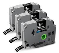 TZe Tape Compatible with Brother P-Touch Label Printer Black 12mm TZe-335 | Laminated Label Printer TZ 0.47 Tape Tz335 Compatible with Brother P-Touch PT-H110 H107B H100LB H105, 3 Pack