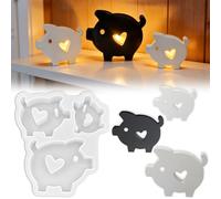 TZEKING 3 Pieces Silicone Pig Moulds, Piglet Moulds, Heart Shape, Candles, Suitable for Handwork Soap