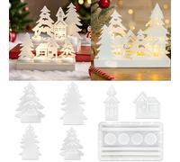TZEKING 7 Pieces Silicone Molds for Christmas Decorative Candles, with LED Candle Holder, Silicone Mould for Tree, for Casting Houses