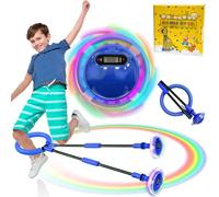 TZEKING Jump Ring Foot Gyro, Children's Flashing Jump Ring, Foot Gyro, Swing Wheel with Light Wheel, Counter, Timer, Calorie Counter, Foldable Ankle Skip Ball, Gifts for Girls 6-12 Jumping Ball (Blue)