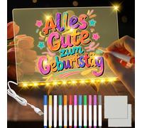 TZEKING LED Note Board with Colours, 30 x 20 cm Acrylic Notice Board with 12 Colours Pen, Message Board with LED Lights, Transparent Acrylic Board, Memo Board for Desk, Office, Cafe, School, Home