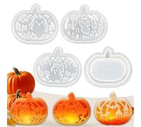 TZEKING Silicone Moulds, Halloween Pumpkin, Pack of 4 Casting Moulds, Silicone Autumn Pumpkin, Silicone Mould Pumpkin with Halloween Elements Pattern, Silicone Mould Autumn, for DIY Autumn Halloween