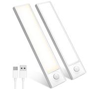 TZFTZ 2 Pack Under Cabinet Kitchen Lights LED, Motion Sensor Cupboard Lights, USB-C Rechargeable Dimmable Strip, Wireless Light for Kitchen Wardrobe Closet Stairs Shelf