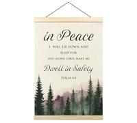 Tzhim Christian Poster Hanger Frame, PSALM 4:8 Bible Verses Wall Hanging Decor for Home Bedroom Nursery Office, Woodland Christian Scripture Wall Art Prints with Wood Frames, 12x16in