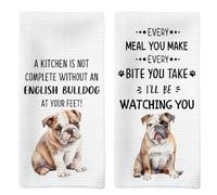 Tzhim English Bulldog Gifts Kitchen Towels Set of 2, English Bulldog Gifts for Women, English Bulldog Hand Towels, English Bulldog Dish Towels Tea Towels, Dog Kitchen Bathroom Decor, 16x24inch