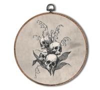 Tzhim Gothic Skeleton Lily of the Valley Round Wall Art, Dark Academia Moody Skull Round Wall Decor Framed, Cottagecore Floral Canvas Walls Sculptures for Home Bedroom Living Room Decor, 10x10 Inch