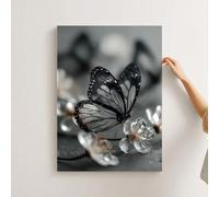 TZKBDMA Black Butterfly On Crystal Flower Canvas Wall Art Elegant Monochrome Nature Decor For Living Room Bathroom(30x40cm/Without frame)