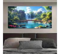TZKBDMA Large Waterfall Serenity Canvas Wall Art - Nature Landscape With Greenery, Blue Waterfall & Lake, Printed Poster For Home(20x40cm/Without frame)
