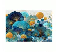 TZKBDMA Modern Romantic Artwork Home Decor Teal & Gold Fan-Leaf Canvas Wall Art, Prints, Posters, Mural, Wall Decor, Room Decor(80x130cm/Without frame)