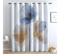 TZKRWRH 80% Blackout Curtains for Bedroom Boho Blue Flowers Green Floral Patterned Curtains Vintage Art Deco Drapes Thermal Insulated Room Darkening Curtain-42 W x 63" L (Pack of 2)