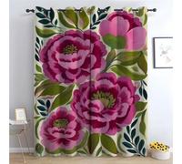 TZKRWRH 80% Blackout Curtains for Bedroom Bold Pink Peony Folk Art Green Floral Patterned Curtains Vintage Art Deco Drapes Thermal Insulated Room Darkening Curtain-28 W x 63" L (Pack of 2)