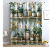 TZKRWRH 80% Blackout Curtains for Bedroom Botanical Plant Green Floral Patterned Curtains Vintage Art Deco Drapes Thermal Insulated Room Darkening Curtain-42 W x 54" L (Pack of 2)