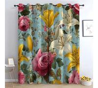 TZKRWRH 80% Blackout Curtains for Bedroom Classic Botanical Flowers Green Floral Patterned Curtains Vintage Art Deco Drapes Thermal Insulated Room Darkening Curtain-42 W x 63" L (Pack of 2)