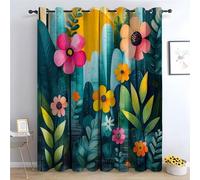 TZKRWRH 80% Blackout Curtains for Bedroom Colorful Floral Landscape Green Floral Patterned Curtains Vintage Art Deco Drapes Thermal Insulated Room Darkening Curtain-63 W x 90" L (Pack of 2)