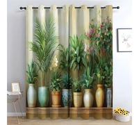 TZKRWRH 80% Blackout Curtains for Bedroom Green Plants And Flowers Green Floral Patterned Curtains Vintage Art Deco Drapes Thermal Insulated Room Darkening Curtain-52 W x 120" L (Pack of 2)
