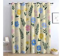 TZKRWRH 80% Blackout Curtains for Bedroom Light-Colored Flowers Green Floral Patterned Curtains Vintage Art Deco Drapes Thermal Insulated Room Darkening Curtain-42 W x 54" L (Pack of 2)