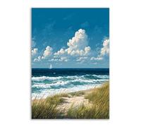 TZKRWRH Beach Canvas Wall Art Picture Print Grassy Coastal Shores Coastal Artwork Seashore Prints Seaside View Home Decor for Bathroom Living Room Bedroom(Blue 12)-40x60cm Unframed