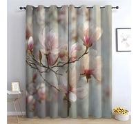 TZKRWRH Black Curtains Pink Magnolia Blossoming Printed Floral Design Home Decoration Luxury Thermal Insulated Blackout Window Treatment Set for Living Room-52 W x 72" L (Pack of 2)