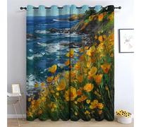 TZKRWRH Blackout Curtains & Drapes Coastal Painting Boho Home/Office Artistic Decor Vivid Floral Insulated Energy Efficient Shades for Bedroom Living Room-42 W x 72" L (Pack of 2)