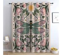 TZKRWRH Blackout Curtains & Drapes Dragonfly Floral Folk Art Boho Home/Office Artistic Decor Vivid Floral Insulated Energy Efficient Shades for Bedroom Living Room-42 W x 54" L (Pack of 2)