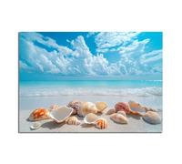 TZKRWRH Coastal Beach Canvas Wall Art Seashells on the Shore Abstract Prints Nordic Pictures for Living Room Bedroom Kitchen Hallway Stairs Wall Decor(Blue 76)-30x45cm Unframed