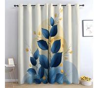 TZKRWRH Floral Curtains for Living Room Bedroom Blue And Yellow Foliage Textured Farmhouse Curtains Leaf Printed Eyelet Rustic Drapes Window Treatment-52 W x 84" L (Pack of 2)