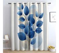 TZKRWRH Floral Curtains Soft Blue Boho Leaf Thermal Insulated Blackout Curtains Botanical Flower Print Pattern Window Drapes for Bedroom Living Room-63 W x 90" L (Pack of 2)