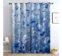 TZKRWRH Forest Curtains Eyelet Blue Floral Thermal Insulated 80% Blackout Curtains Print Pattern Room Darkening Window Drapes for Bedroom Living Room-52 W x 90" L (Pack of 2)