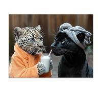 TZKRWRH Leopard Canvas Print Animals Preppy Poster Leopard Panther Sharing Drink Cheetah Modern Maximalist Boho Wall Art Panther Painting Vintage Canvas Office(Black 173)-20x30cm Unframed