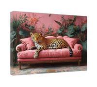 TZKRWRH Leopard Wall Art Print Home Decor Leopard Lying On Pink Sofa Cheetah Prints Jungle Poster Minimal Animal Pictures Modern Paintings, Maximalist Decor(Pink 148)-70x100cm Framed