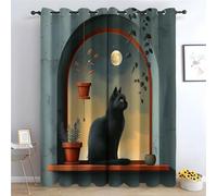 TZKRWRH Nature Flowers Curtains, Boho Cat Art Floral Vintage Botanical Plants Print Blackout Thermal Window Drapes for Bedroom Living Room - H180 x B140 cm (2er Pack)