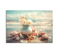TZKRWRH Ocean Sea Painting Seashells flowers on the Shore Beach Canvas Wall Art Decorations For Home Modern Decor Pictures Print On Canvas for Bathroom Bedroom(Brown 87)-30x45cm Unframed