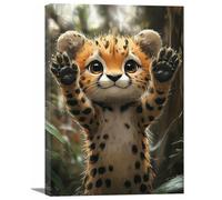 TZKRWRHCheetah Wall Art Print Jungle Animal Decor, Funny leopard bathroom Leopard Print, Animal Portrait Painting, African Wild Animal Art, Jungle Poster - 40x60cm Framed