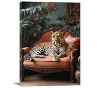 TZKRWRHCheetah Wall Art print with Framed, Panther Picture, Bohemian Themed Leopard Mid century design, Minimalist Painting Picture Wild Animal Art Canvas - 80x120cm Framed