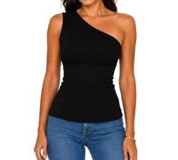 TZLDN One Shoulder Tops for Women Asymmetrical Off The Shoulder Crop Top Tight Going Out Top for Party Club Holiday Black S