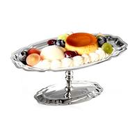 TZLMWDFRWG Cake Stand, Pedestal Dessert Stand, Suitable for Weddings and Showers. Stainless Steel Oval Display Tray Ideal for Cupcakes, Pastries, Fruit and Appetisers