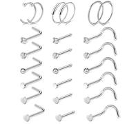 TZMFHD 21pcs Small Nose Ring, L Shape 20 G Stud, Surgical Steel Piercing Jewellery, Delicate Piercing Stud, Suitable for Both Men and Women Silver