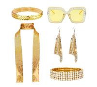 TZMFHD 70s Accessories for Women, Abba Accessories, 6 Pcs 70s 80s Disco Golden Accessories Set, ABBA Fancy Dress Costume, Retro Party Glitter Scarf Earrings Headband for Disco Theme Nights