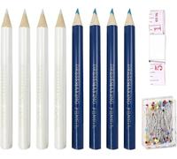 TZMFHD 8 Tailors Chalk Pens, 100 Ceramic Head Pins and 1 Measuring Tape, Sewing Chalk for Fabric Marking, Sewing Accessories for Tailoring, Embroidery and DIY Crafts
