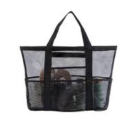 TZMFHD Beach Bags for Women, 57cm x 40cm Large Mesh Tote Bag wit Compartments, Spacious Black Foldable Storage Bag with Zip Waterproof Pocket for Pool Vacation, Summer Holiday Essentials