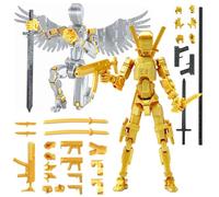 TZMFHD T13 Action Figure, 2 Pcs 3D Printed Titan 13, Multi-Jointed Movable Robot Toys, Legends Action Figure For Game Lovers Desktop Decorations (Gold Sliver)