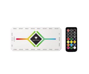 TZMRIT 2-IN-1 ARGB PWM Fan Hub with Controller,9 x 4 Pin PWM Fan Connectors,9 x 5V 3PIN ARGB Ports,Magnetic Base and SATA Power 18 Port,White