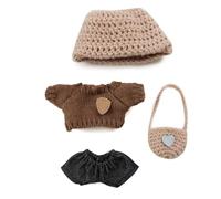 Tznzxm 4-Piece Set Clothes Compatible with Labubu Outfit, Handsome Style Set for 17cm Labubu Dolls - Sweater +Trousers+ Cute Hat + Lovely Bag Accessories Suitable (Doll Not Included) (Brown)