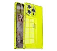 Tzomsze Compatible with iPhone 14 Pro Max Clear Square Case - Reinforced Corners - Shock Absorbing - TPU Silicone Case - 6.6 inch - Neon Green