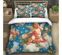TZOVPCDFA Angel 3D Printing Duvet Cover Set Bedding Set Heaven Microfibre Soft Match with Pillowcase Hidden Zipper for Kids Single(140x200cm)