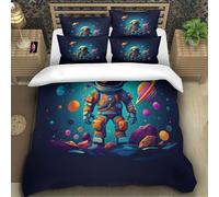 TZOVPCDFA Astronauts 3D Printing Duvet Cover Set Bedding Cartoon Style Pattern Microfibre Soft Match with Pillowcase Hidden Zipper for Kids Super King（260x220cm）