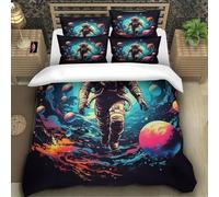 TZOVPCDFA Astronauts 3D Printing Duvet Cover Set Bedding Set Mechanic Microfibre Soft Pillowcases Hidden Zipper Children Teenagers Single（140x200cm）