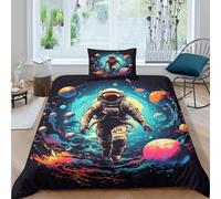 TZOVPCDFA Astronauts 3D Printing Duvet Covers Bedding Set Mechanic Microfiber And Pillowcase Hidden Zipper Children Teenagers Single（135x200cm）